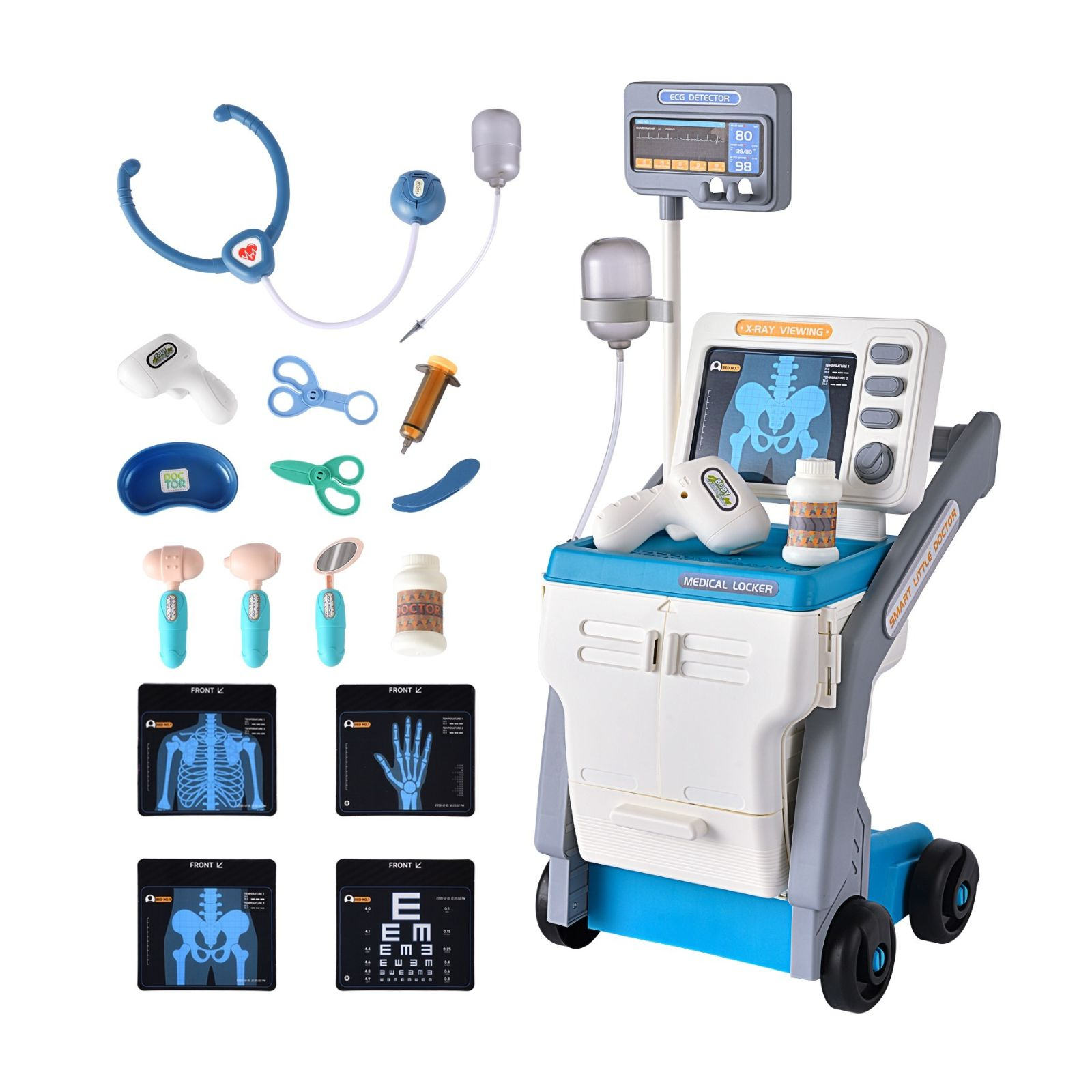 30 Pieces Toy Medical Cart with Medical Instruments - Joylike Toys