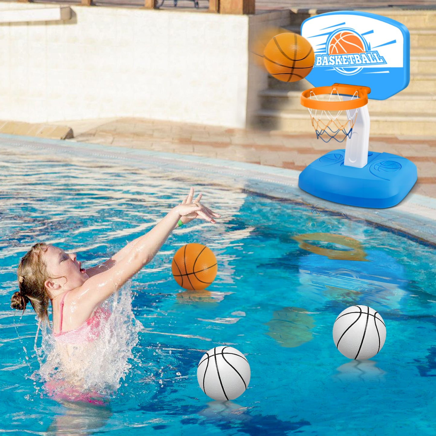 Adjustable swimming pool basketball hoop