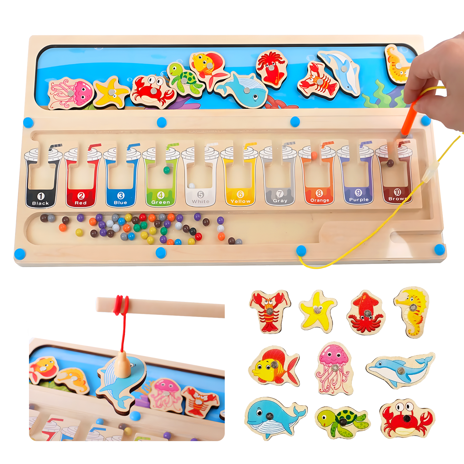 Joylike Wooden Color Matching Counting Puzzle for Toddlers Educational Fine Montessori Game Board