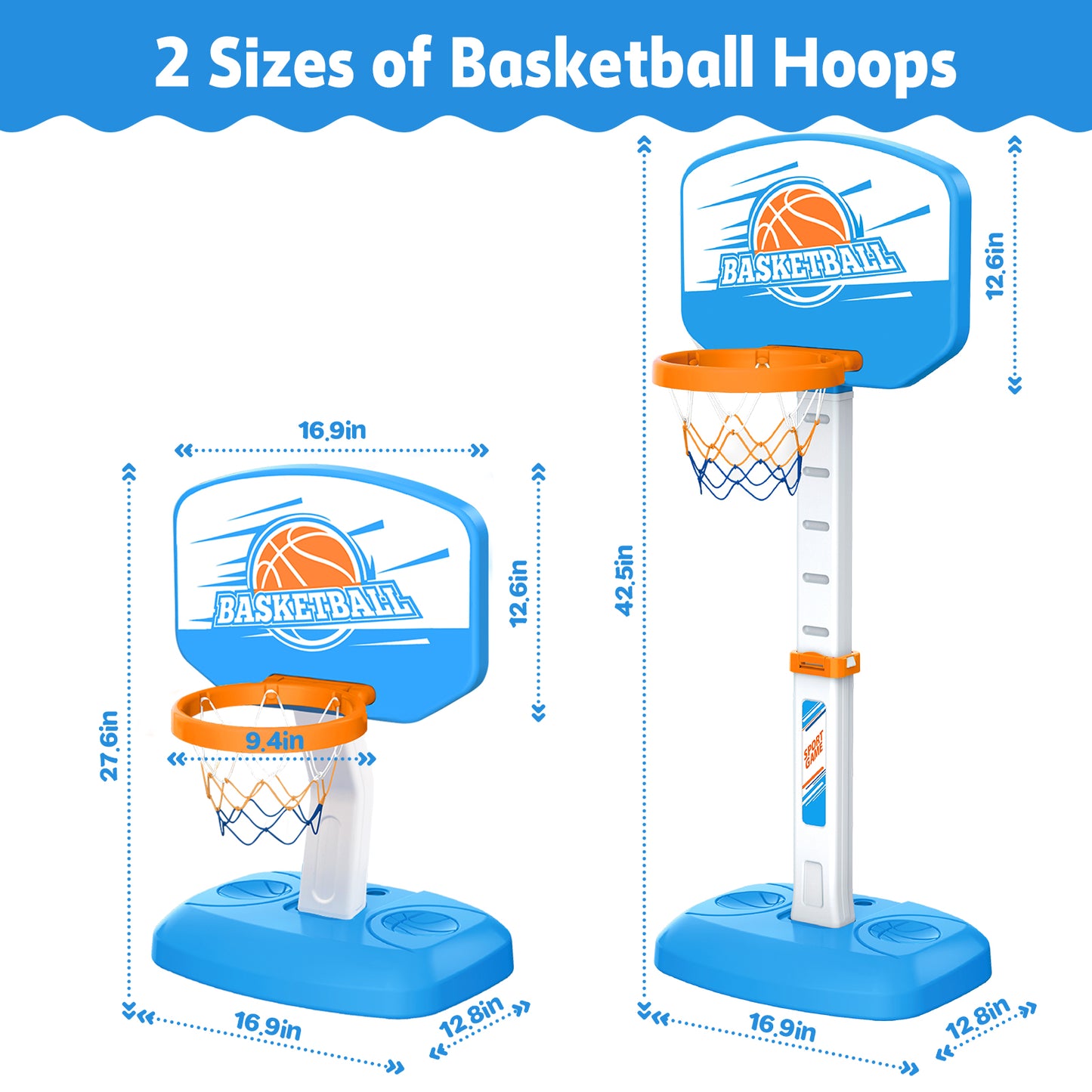 Adjustable swimming pool basketball hoop