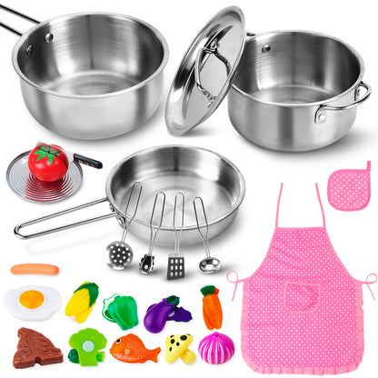 Classic 25-piece Stainless Steel & Plastic Cookware Kitchen Playset