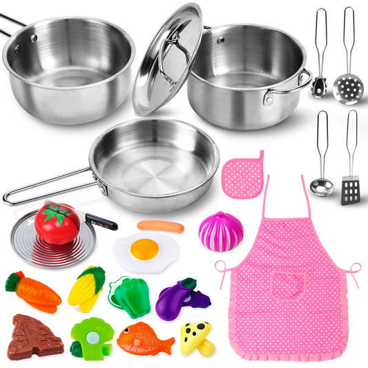 Classic 25-piece Stainless Steel & Plastic Cookware Kitchen Playset