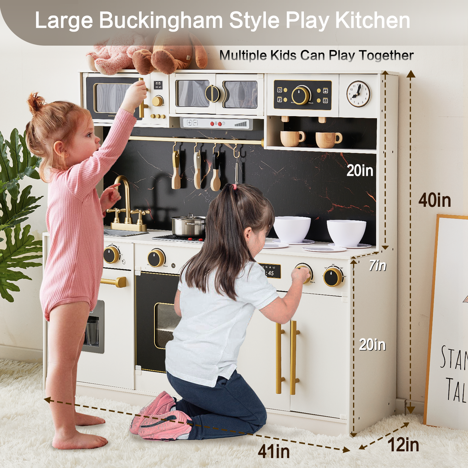 Joylike Black & White Wooden Realistic Kids Kitchen Playset