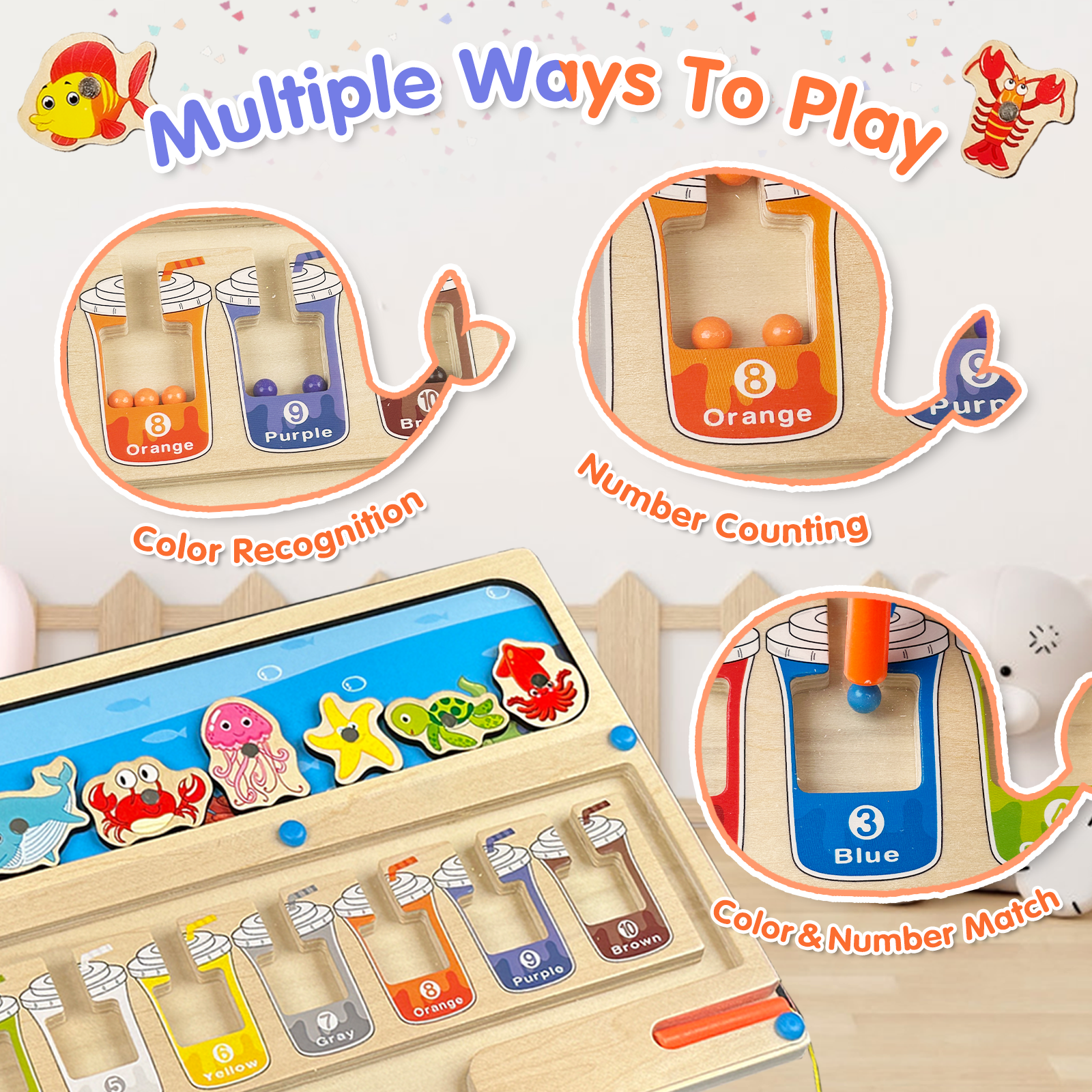 Joylike Wooden Color Matching Counting Puzzle for Toddlers Educational Fine Montessori Game Board