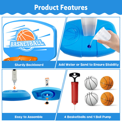 Adjustable swimming pool basketball hoop