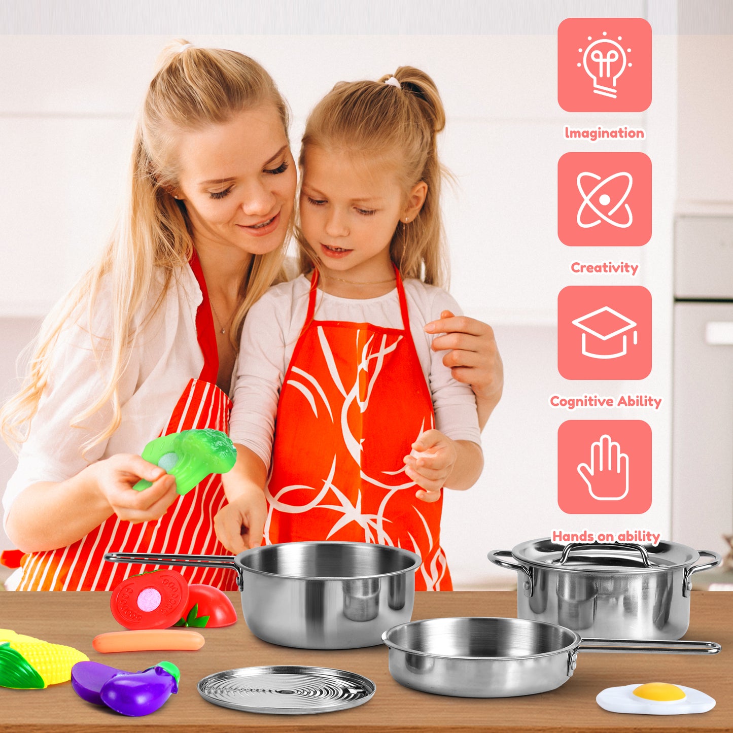 Classic 25-piece Stainless Steel & Plastic Cookware Kitchen Playset