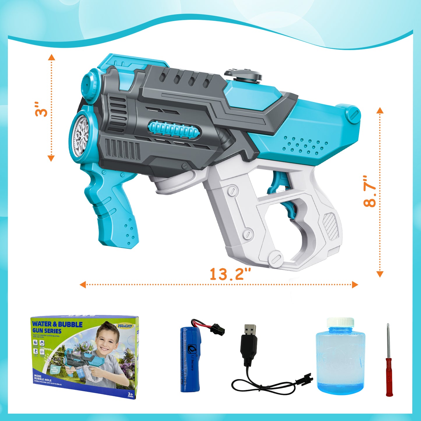 Water guns with bubble solution bottle (orange/blue)