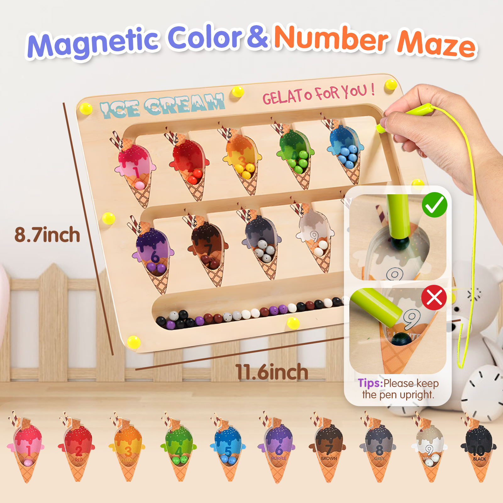 Joylike Wooden Color Matching Counting Puzzle for Toddlers Educational Fine Montessori Game Board