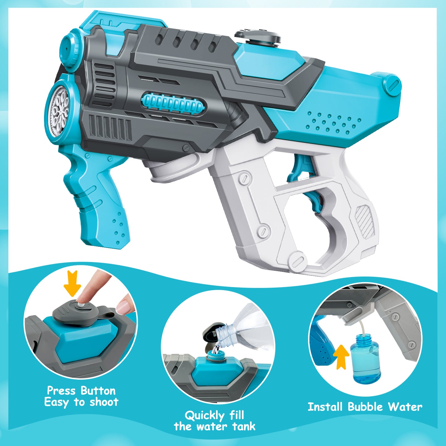 Water guns with bubble solution bottle (orange/blue)