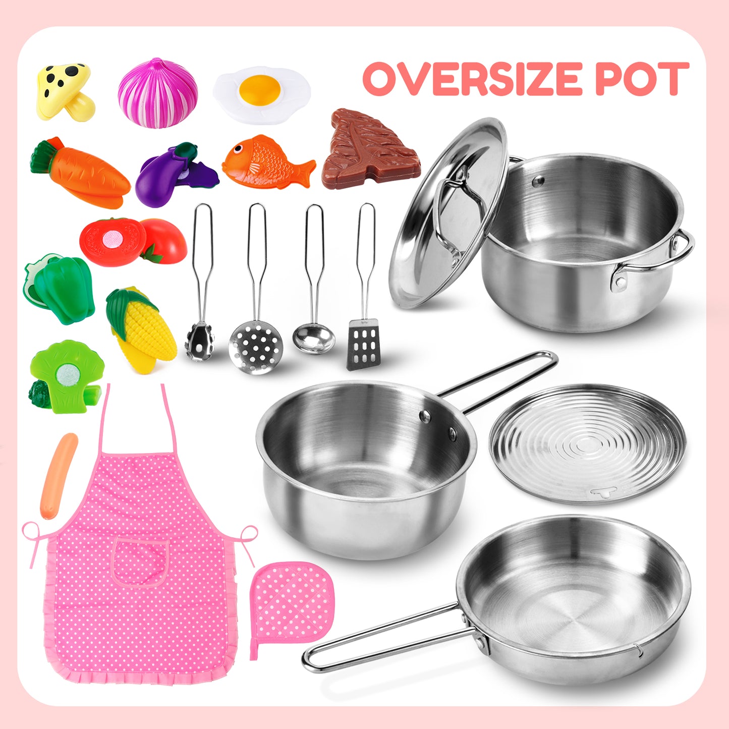 Classic 25-piece Stainless Steel & Plastic Cookware Kitchen Playset