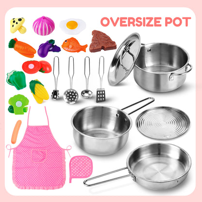 Classic 25-piece Stainless Steel & Plastic Cookware Kitchen Playset