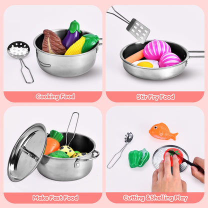 Classic 25-piece Stainless Steel & Plastic Cookware Kitchen Playset