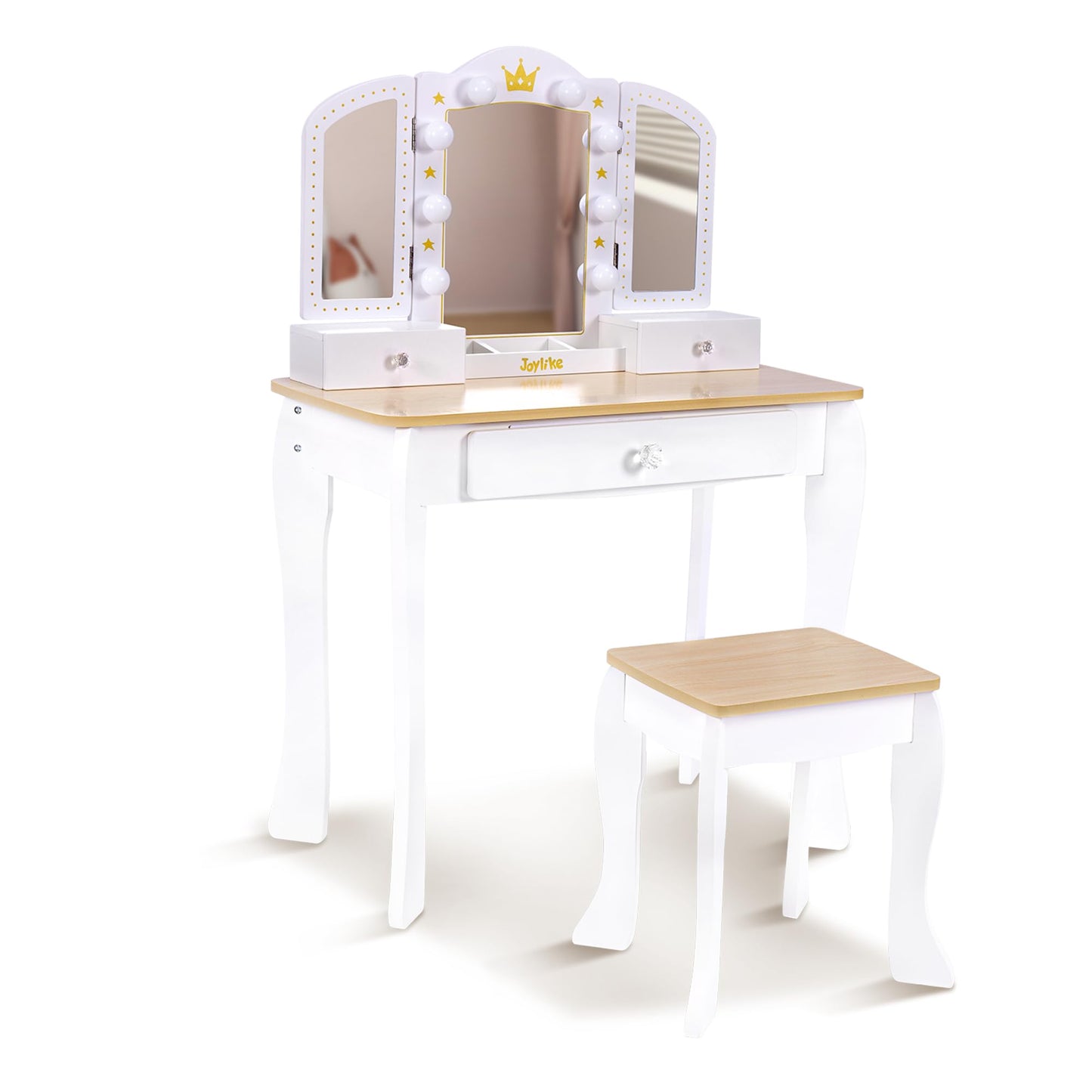 Joylike Girls Vanity set with mirror,wooden dressing table,Pretend play vanity table and chair set