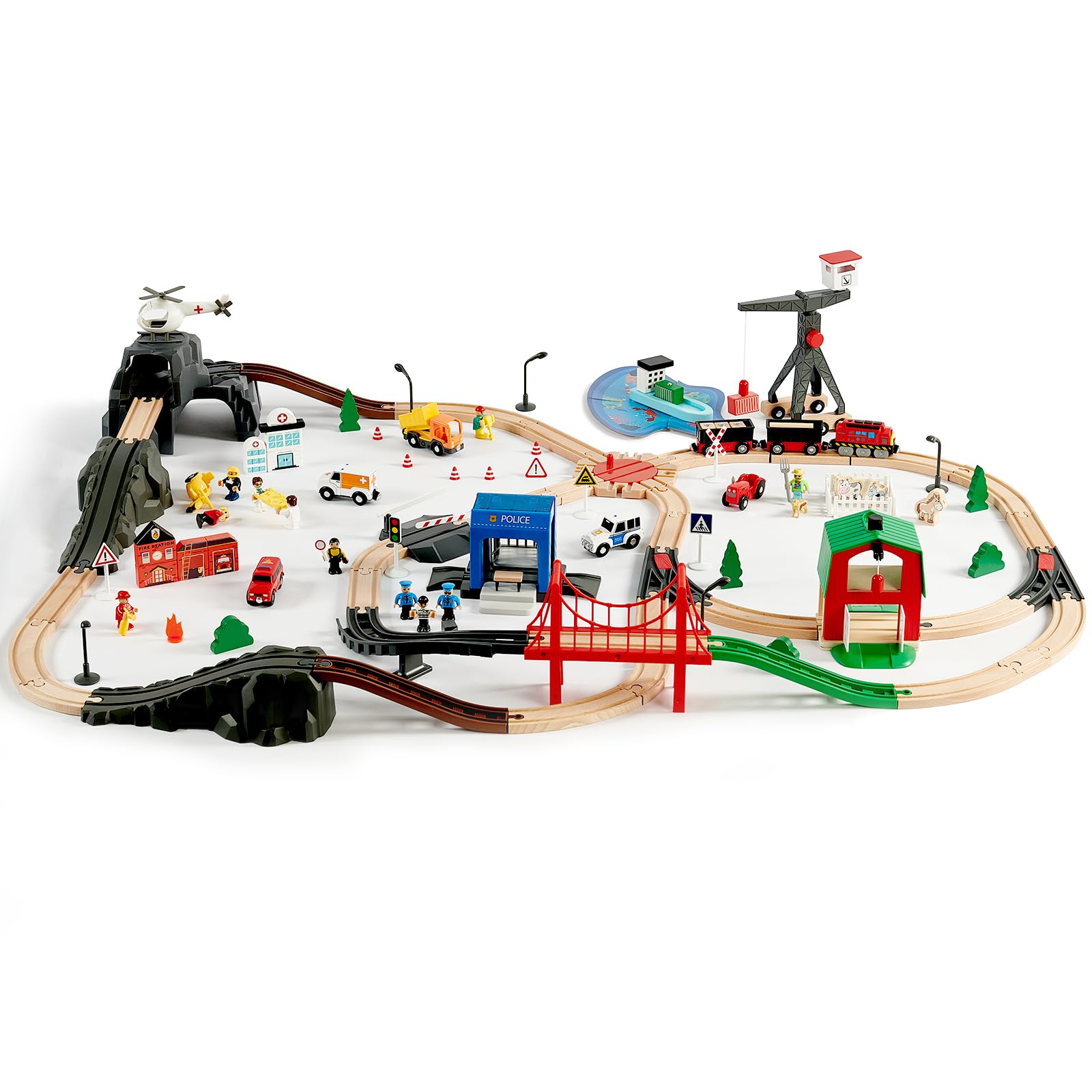 Joylike 153pcs Wooden Train Set, Toy Train for Boys & Girls