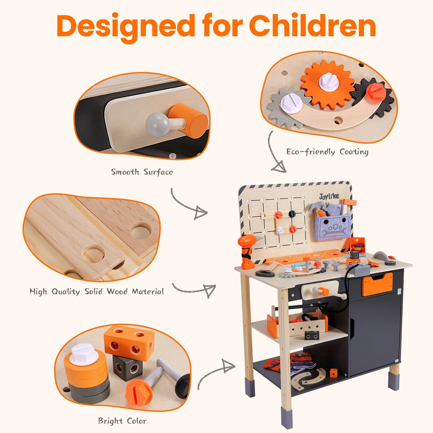 Joylike Kids Tool Set - Premium Wooden Toddler Tool Bench with Tools