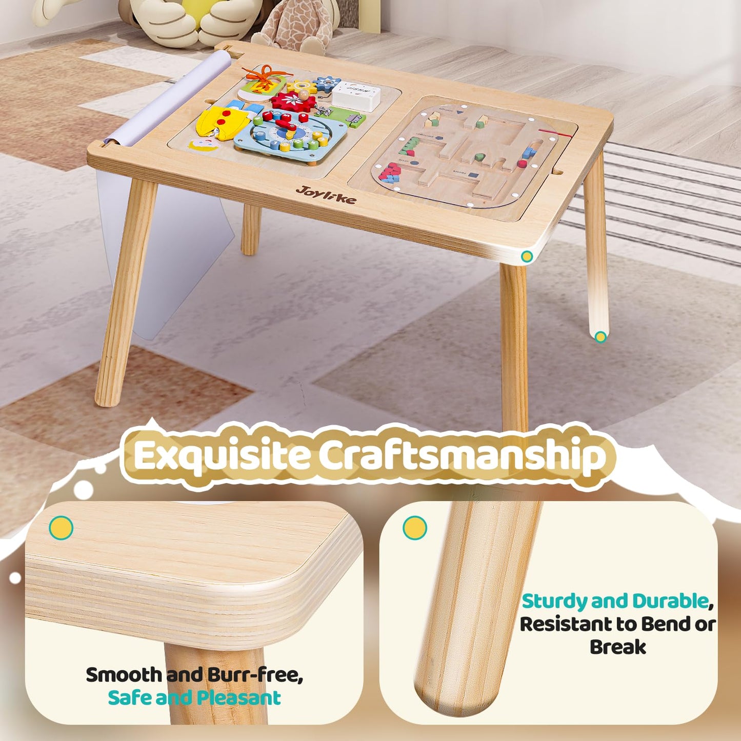 JoyLike Kids Table for Drawing and Sensory Play with 4 Montessori Activity Boards