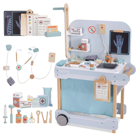 Joylike 15PCS Wooden Doctor Kits Dr Pretend Playset for Kids Ages 1-3 3-5 6-8