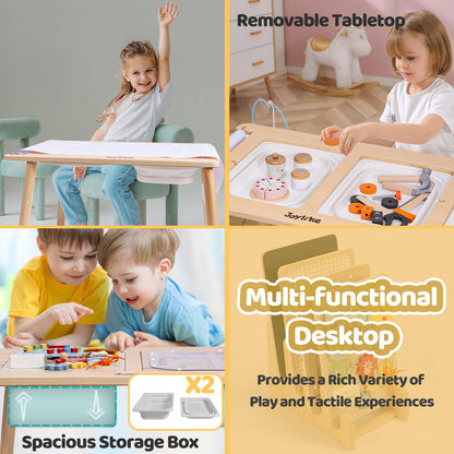 JoyLike Kids Table for Drawing and Sensory Play with 4 Montessori Activity Boards