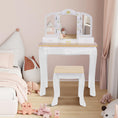 Charger l'image dans la visionneuse de la galerie, Joylike Girls Vanity set with mirror,wooden dressing table,Pretend play vanity table and chair set
