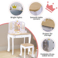 Charger l'image dans la visionneuse de la galerie, Joylike Girls Vanity set with mirror,wooden dressing table,Pretend play vanity table and chair set
