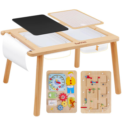 JoyLike Kids Table for Drawing and Sensory Play with 4 Montessori Activity Boards