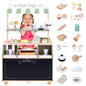 Joylike 37 PCS Wooden Coffee Shop Play Set, Pretend Grocery Store, Realistic Bakery Shop Sessert Stand with Toy Foods