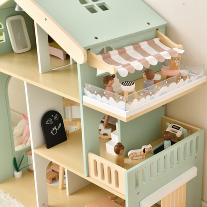 Joylike 53PCS Wooden Dollhouse for Kids, Family Dollhouse Including Toy Figures, Furniture and Accessories